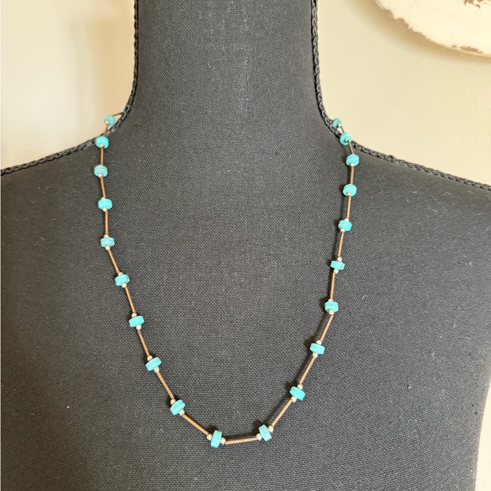 Handcrafted Vintage Turquoise Cube & Copper Tube Bead Necklace